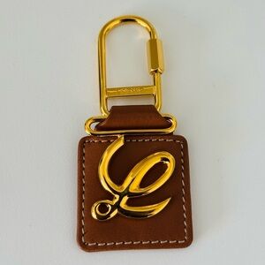 Loewe Tan Leather Anagram Keyring Gold Hardware Pre-Loved Excellent Condition